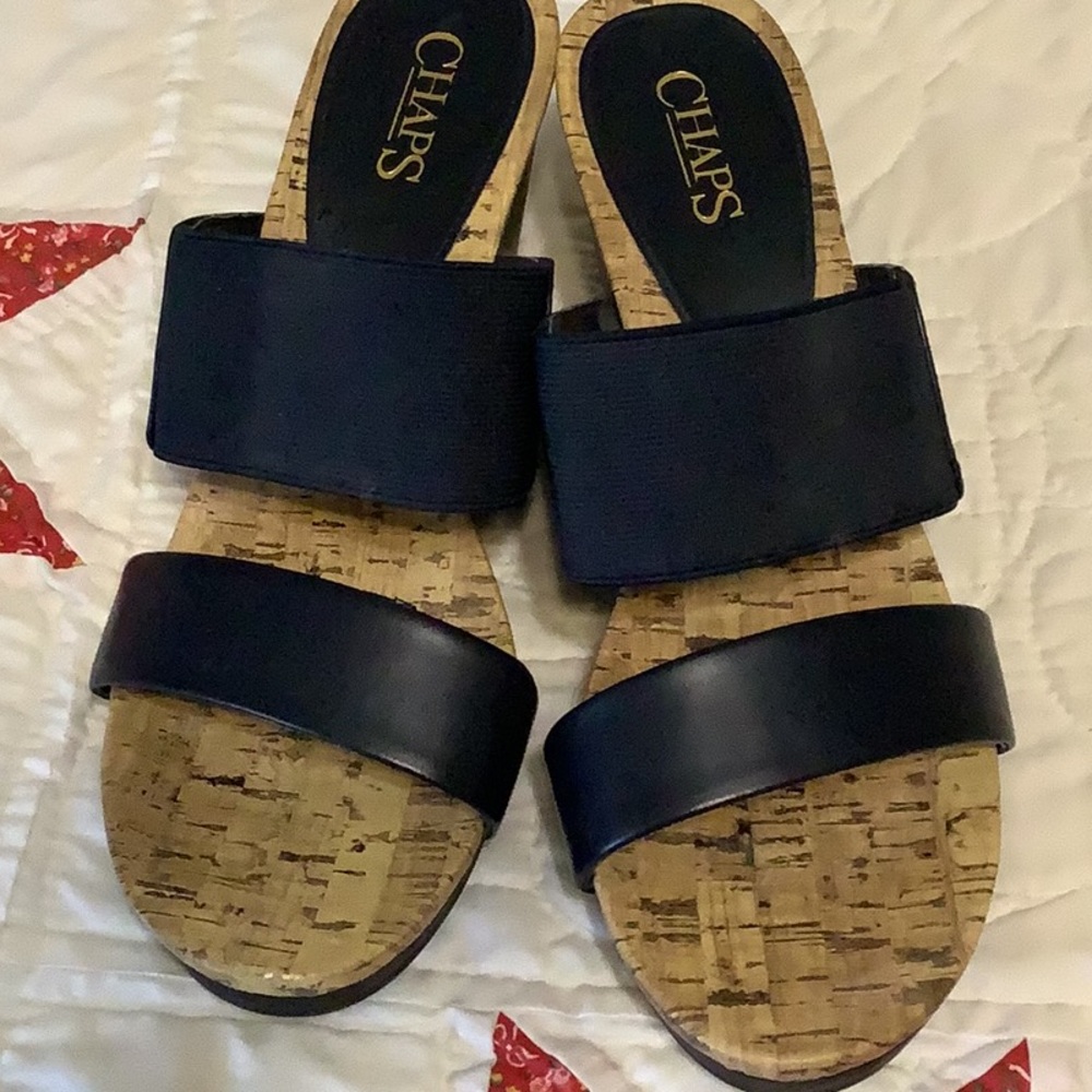 Chaps Women's Navy Double-Strap Cork Slide Sandals